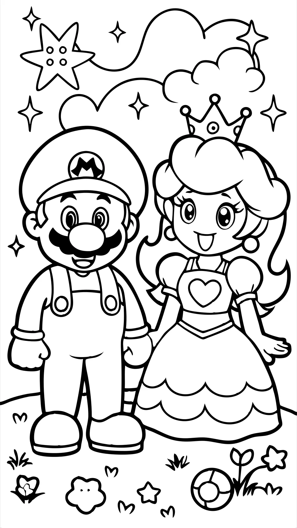 Páginas para colorear de Mario y Peach